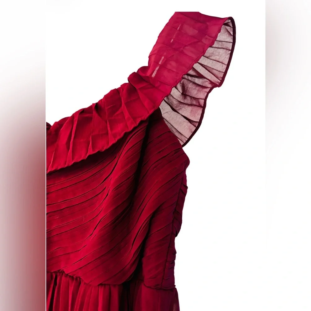 Lulus Tiered Ruffle Midi Dress Burgundy XL Wedding Guest Bridesmaid Formal Party - Picture 4 of 9